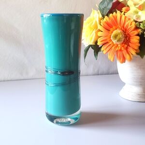 Unique Glass Vase with Design and Signature on the bottom.